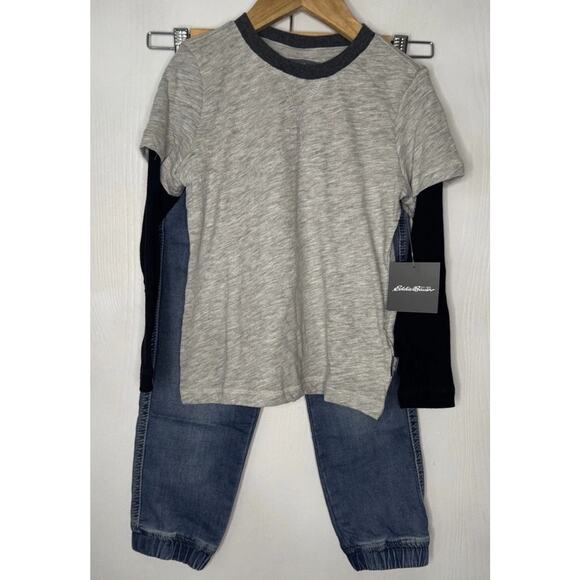 Eddie Bauer Pants & Shirt Lot Boys Size XXS (4) Blue Flex Denim Jogger NEW - Picture 1 of 16